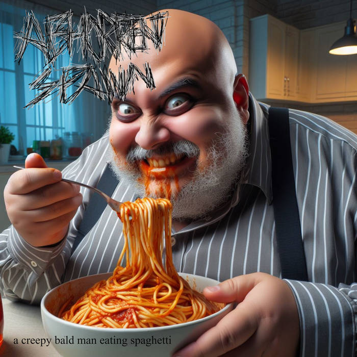 A Creepy Bald Man Eating Spaghetti